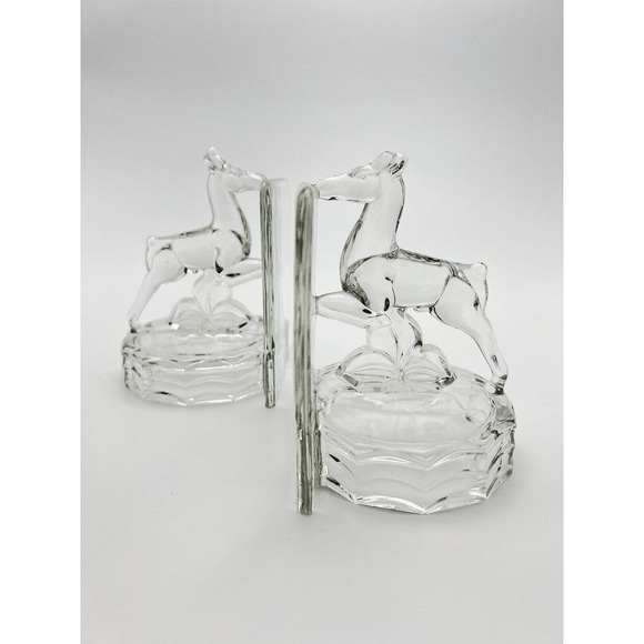 Glass Deer Gazelle Horse Glass Bookend Set 2 Vintage Art Deco 1930’s Rare - Picture 2 of 6